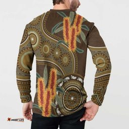 Australian Yellow Banksia Flowers Button Sweatshirt Aboriginal Dot Art