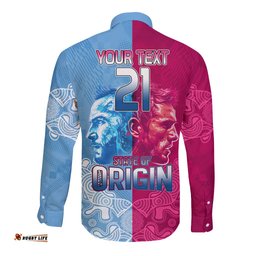 Custom New South Wales and Queensland Long Sleeve Button Shirt Rugby Mascot With Sporty Style