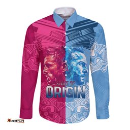 Custom New South Wales and Queensland Long Sleeve Button Shirt Rugby Mascot With Sporty Style