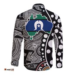 Torest Trait Islands Map Mix Aboriginal Pattern Long Sleeve Button Shirt TS04