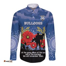 Custom Bulldogs Football ANZAC Long Sleeve Button Shirt Gallipoli Camouflage With Poppies