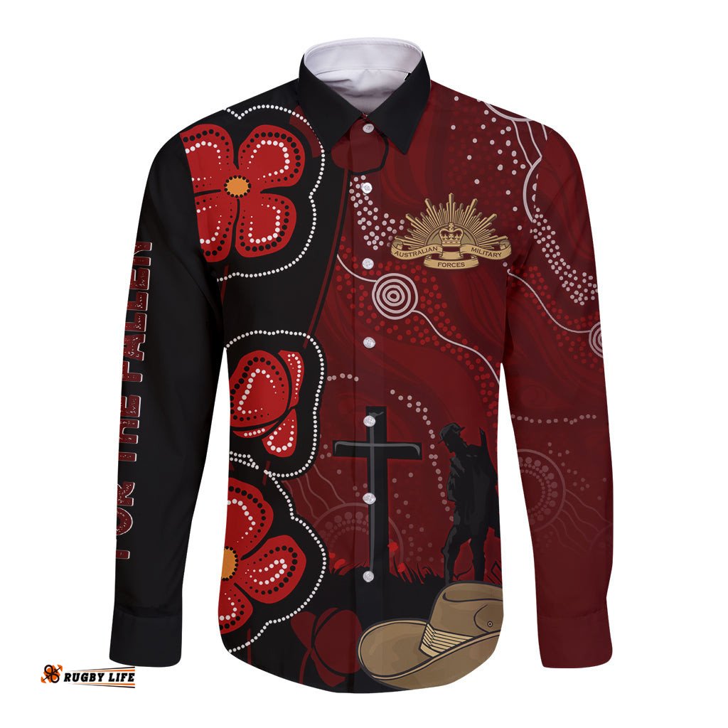 ANZAC Aboriginal Australia Long Sleeve Button Shirt For the Fallen