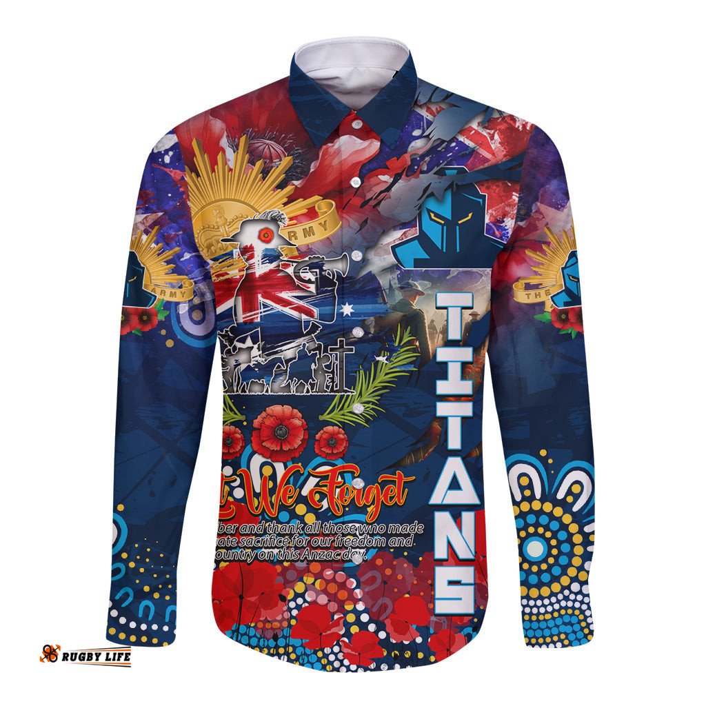 Personalised Australia Rugby Titans ANZAC Long Sleeve Button Shirt Gold Coast Scratch Style