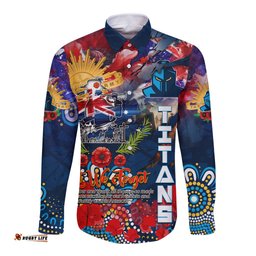 Personalised Australia Rugby Titans ANZAC Long Sleeve Button Shirt Gold Coast Scratch Style