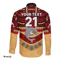 Custom Dolphins Rugby Long Sleeve Button Shirt Polynesian and Aboriginal Vibe