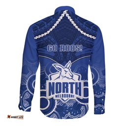 North Melbourne Football Long Sleeve Button Shirt Kangaroos Aboriginal Mix Polynesian Pattern