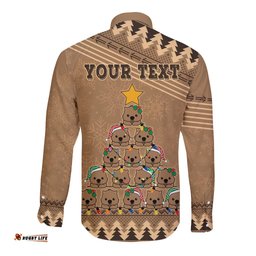 Personalised Wombat Christmas Tree Long Sleeve Button Shirt Australia Merry Xmas Simple Style