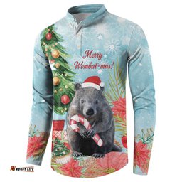 Australia Christmas Button Sweatshirt Merry Wombat-mas Watercolor Style