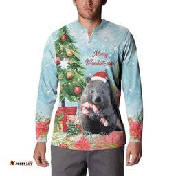 Australia Christmas Button Sweatshirt Merry Wombat-mas Watercolor Style