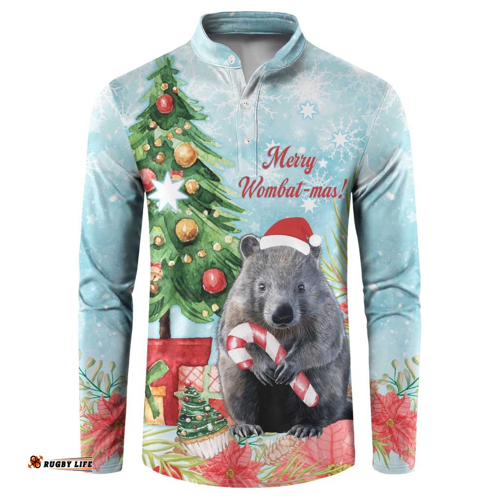 Australia Christmas Button Sweatshirt Merry Wombat-mas Watercolor Style