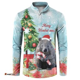 Australia Christmas Button Sweatshirt Merry Wombat-mas Watercolor Style
