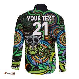 Custom Raiders Rugby Aboriginal Art Long Sleeve Button Shirt NAIDOC Indigenous Tribal