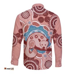 Blush Pink Australia Possum Long Sleeve Button Shirt Indigenous Art