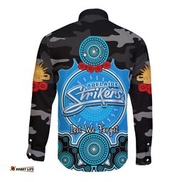 Adelaide Strikers ANZAC 2024 Long Sleeve Button Shirt Lest We Forget Poppy Mix Camouflage