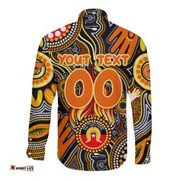 Personalised NAIDOC Week 2024 GWS Giants Long Sleeve Button Shirt Australian Aboriginal Hand Painting