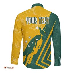 Personalised Australia Soccer Long Sleeve Button Shirt Green & Gold Go Socceroos