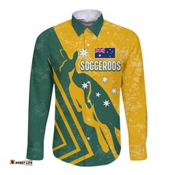 Personalised Australia Soccer Long Sleeve Button Shirt Green & Gold Go Socceroos