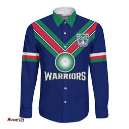 Personalised Warriors Rugby Long Sleeve Button Shirt New Zealand Sporty Blue Style