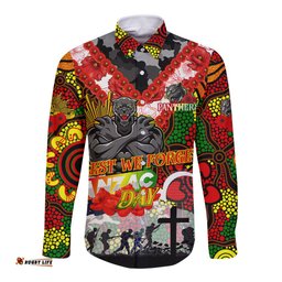 Personalised Panthers ANZAC Day Long Sleeve Button Shirt Aboriginal Rising Sun