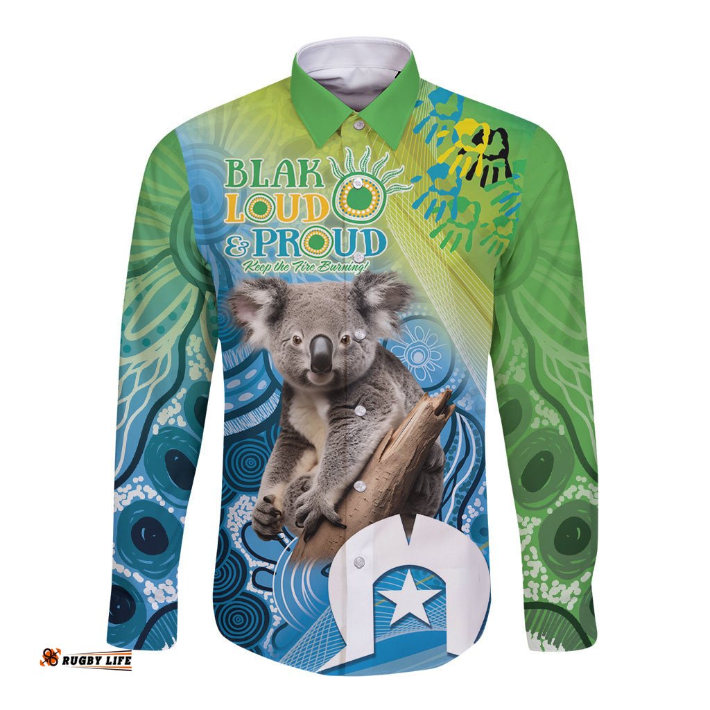 Vivid Minimal Koala NAIDOC 2024 Long Sleeve Button Shirt Aboriginal Art Style