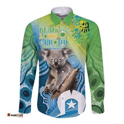 Vivid Minimal Koala NAIDOC 2024 Long Sleeve Button Shirt Aboriginal Art Style