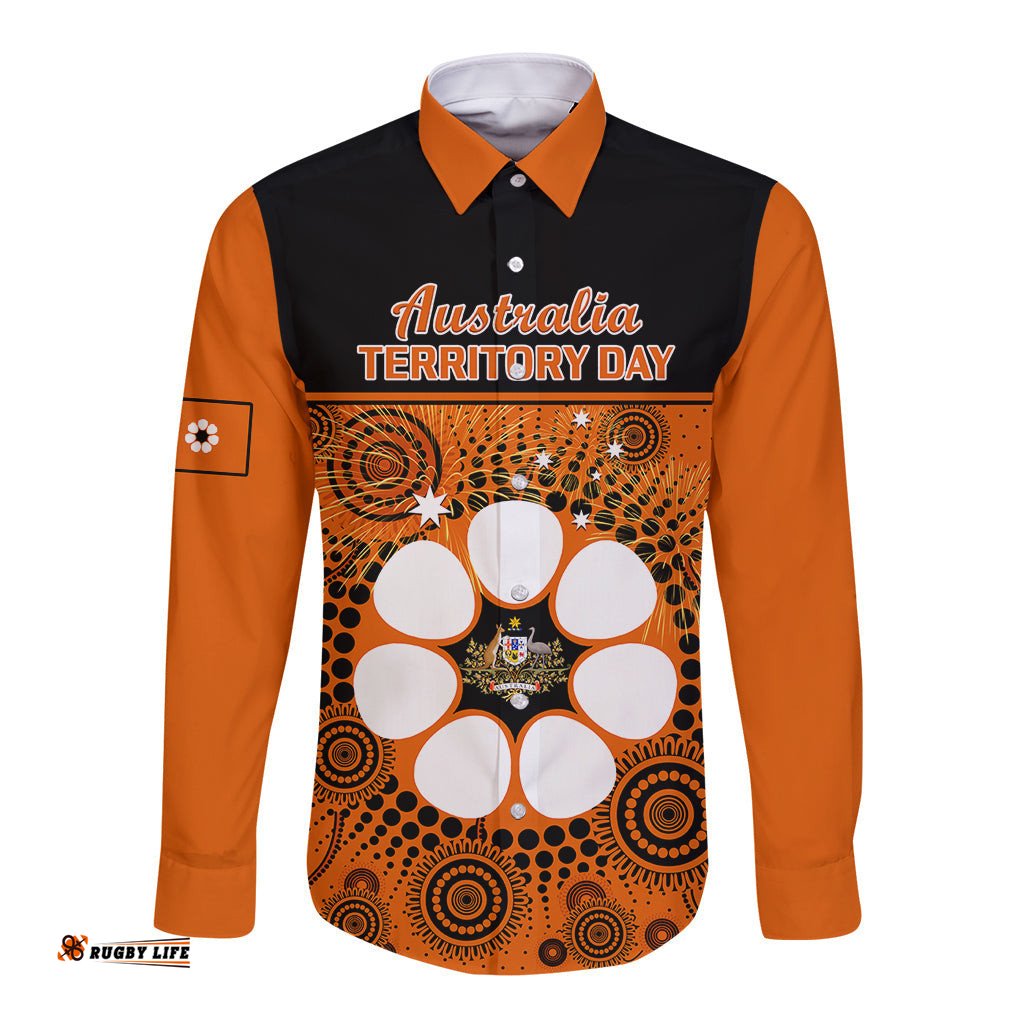 1 July Australia Territory Day Long Sleeve Button Shirt Aboriginal Pattern