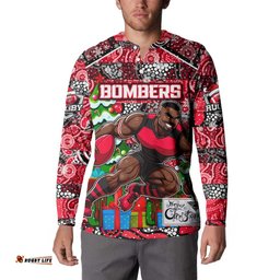 Custom Bombers Football Merry Christmas Button Sweatshirt Indigenous Australian Art