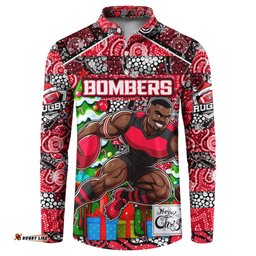 Custom Bombers Football Merry Christmas Button Sweatshirt Indigenous Australian Art