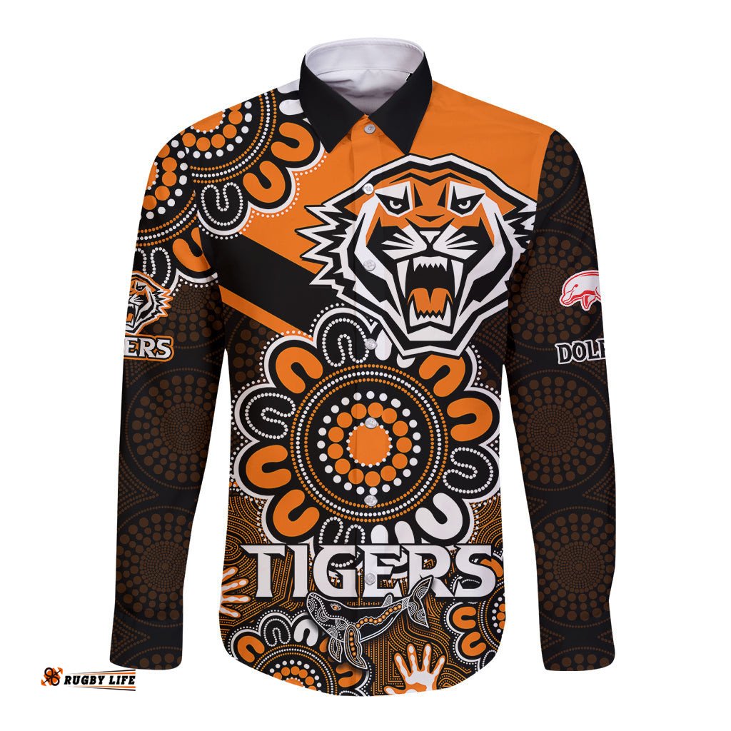 NRL Wests Tigers Combine Dolphins Rugby Long Sleeve Button Shirt Aboriginal Vibe