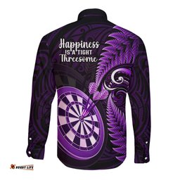 New Zealand Darts Long Sleeve Button Shirt Happiness Is A Tight Threesome Maori Purple