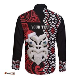 Personalised New Zealand Christmas Long Sleeve Button Shirt Meri Kirihimete Maori Wheku - Taniko Art