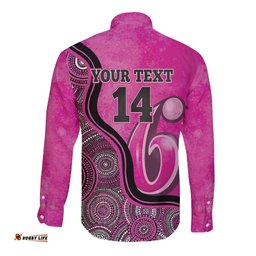 Custom Sydney Sixers Long Sleeve Button Shirt Indigenous Art - Grunge Style