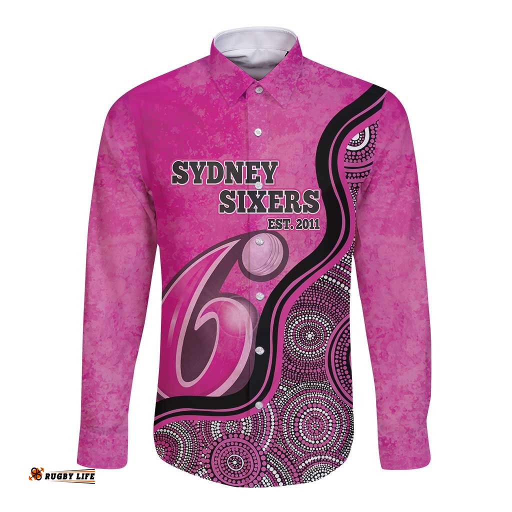 Custom Sydney Sixers Long Sleeve Button Shirt Indigenous Art - Grunge Style