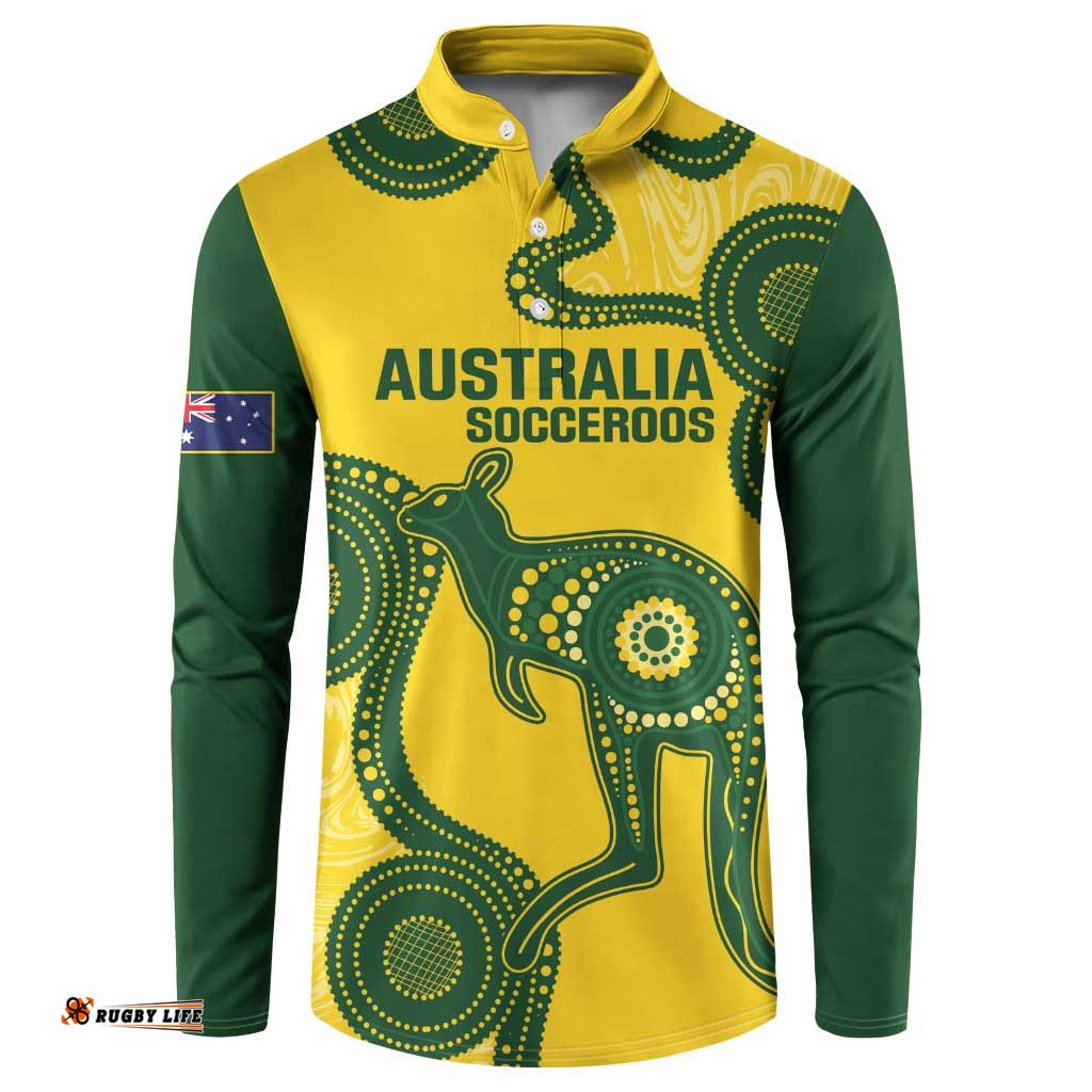 Custom Australia Soccer Button Sweatshirt Go Socceroos Kangaroo With Indigenous Art