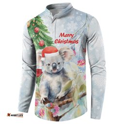 Australia Christmas Button Sweatshirt Koala Santa With Eucalyptus - Watercolor