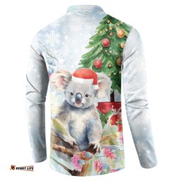 Australia Christmas Button Sweatshirt Koala Santa With Eucalyptus - Watercolor