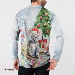 Australia Christmas Button Sweatshirt Koala Santa With Eucalyptus - Watercolor