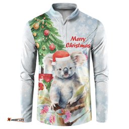 Australia Christmas Button Sweatshirt Koala Santa With Eucalyptus - Watercolor