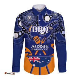 Personalised Australia Barbecue Long Sleeve Button Shirt Aussie Lovers BBQ Indigenous Version
