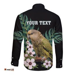 Personalised New Zealand Kakapo Long Sleeve Button Shirt Aotearoa Fern With Manuka