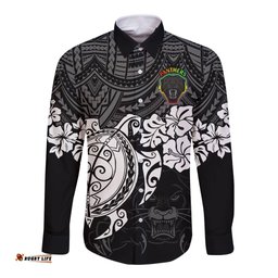 Custom Panthers Rugby Long Sleeve Button Shirt Penrith Hibiscus and Turtle With Polynesian Pattern