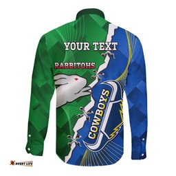 Personalised Rabbitohs And Cowboys Rugby Long Sleeve Button Shirt Dynamic Style