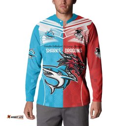 Custom Sharks-Dragons Rugby Button Sweatshirt With Sporty Style