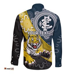 Personalised Richmond And Carlton Football Long Sleeve Button Shirt Tigers BluesTogether Aboriginal Art