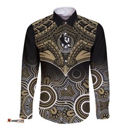 Collingwood Football Long Sleeve Button Shirt Go Magpies Aboriginal Mix Polynesian Pattern