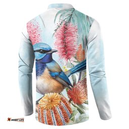 Splendid Fairy-wren Australia Button Sweatshirt Aussie National Flowers - Watercolor Style