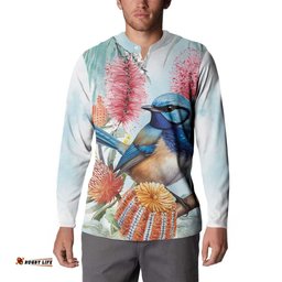 Splendid Fairy-wren Australia Button Sweatshirt Aussie National Flowers - Watercolor Style