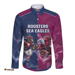 Roosters-Sea Eagles Rugby Custom Long Sleeve Button Shirt Half Grunge Style