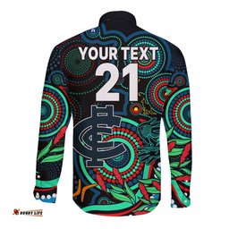 Custom Carlton Blues Football Aboriginal Art Long Sleeve Button Shirt NAIDOC Indigenous Tribal
