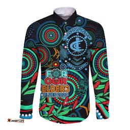 Custom Carlton Blues Football Aboriginal Art Long Sleeve Button Shirt NAIDOC Indigenous Tribal